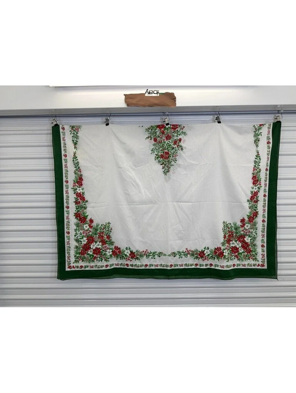 Vintage Christmas Print Tablecloth Holly Pinecones Border Large 58.5